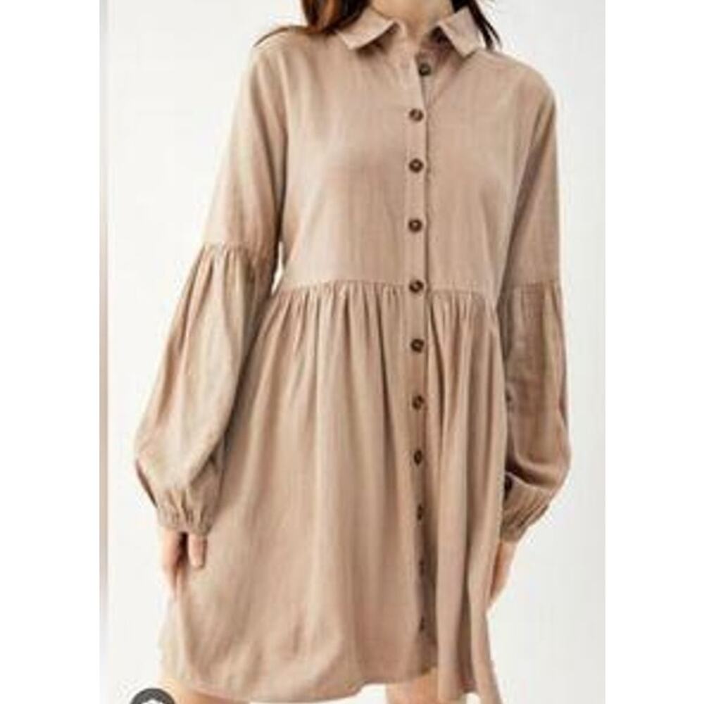 Lost + Wander "Weekend Bliss" Long Sleeve Minidress linen blend